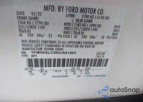 2022 Ford Explorer King Ranch z USA, uszkodzony, nr VIN 1FM5K8LC9NGA81403